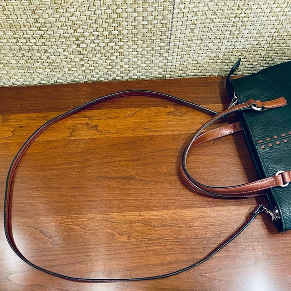 🌟2xHP🌟VTG 2000s Black & Brown Top Handle Pebbled Leather Crossbody Bag Fossil - Picture 11 of 14